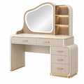 Schminktisch 120 x 45 x 150 cm Weiß Beige Holzwerkstoff mit Spiegel Schubladen und Regal