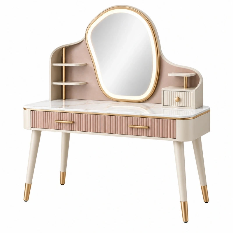 Schminktisch 100 x 45 x 145 cm Holzwerkstoff Creme Rosa Gold mit Spiegel Stauraum