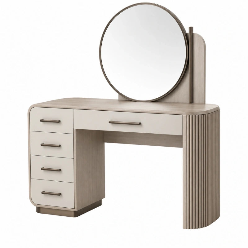 Schminktisch 100 x 45 x 145 cm Beige aus Holzwerkstoff mit Spiegel und 5 Schubladen - moderner Frisiertisch