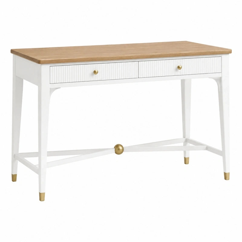 Schreibtisch 120 x 60 x 76 cm aus Holzwerkstoff Weiß/Natur mit 2 Schubladen im Landhausstil