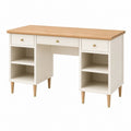 Schreibtisch 120 x 60 x 75 cm Weiß Naturholz mit Schubladen und Ablagen im Landhausstil