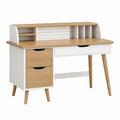 Schreibtisch 120 x 60 x 100 cm Holzwerkstoff Weiß Naturholz mit Aufsatz und Schubladen