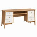 Schreibtisch 140 x 60 x 75 cm aus Holzwerkstoff Naturbraun Weiß im skandinavischen Stil mit 6 Schubladen