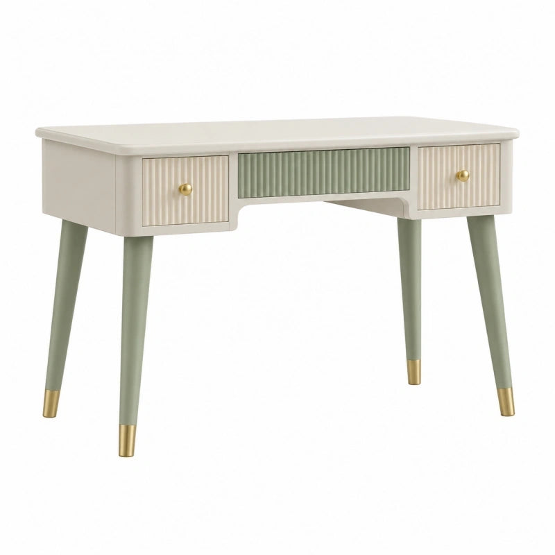 Schreibtisch 100 x 50 x 76 cm aus Holzwerkstoff Cremegrün mit 2 Schubladen im Retro-Stil