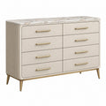 Kommode 160 x 45 x 90 cm in Beige Weiß Gold mit 8 Schubladen Marmoroptik und Metallfüßen