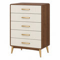 Kommode 80 x 40 x 120 cm Holzwerkstoff Nussbaum Creme mit 5 Schubladen im Retro-Stil