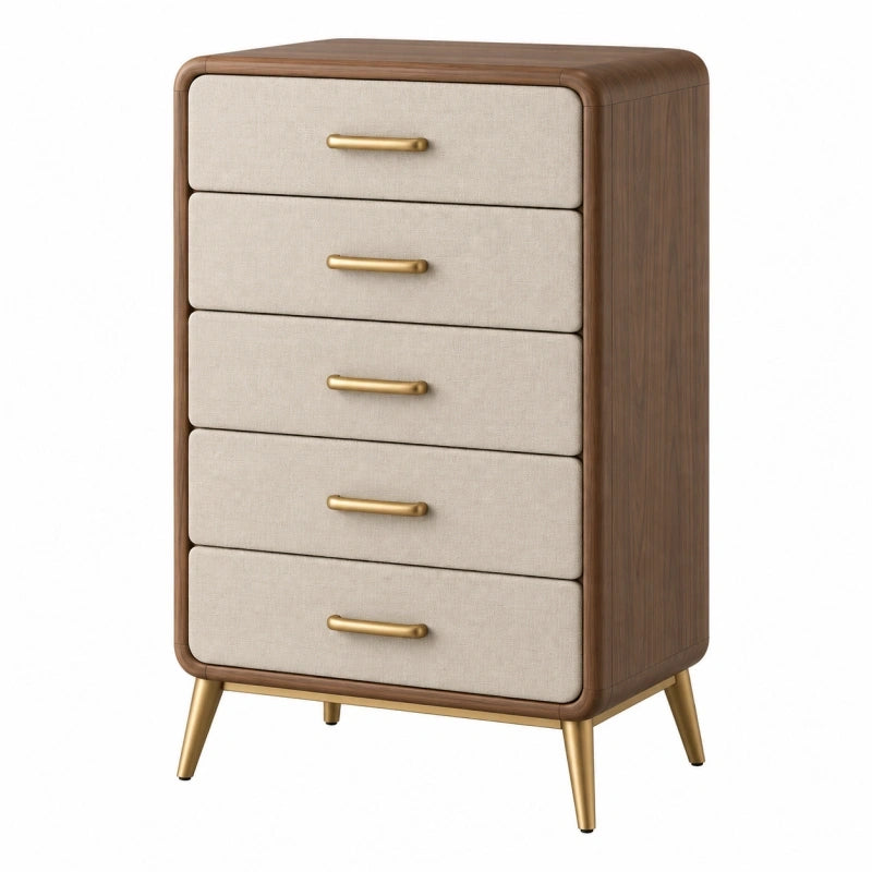 Kommode 80 x 45 x 120 cm Holzoptik Beige mit 5 Schubladen im Retro-Stil