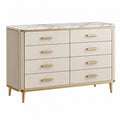 Kommode 140 x 45 x 85 cm in Creme mit Marmoroptik und acht Schubladen