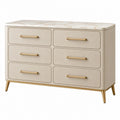 Kommode 140 x 45 x 85 cm in Creme mit Marmoroptik Oberfläche und sechs Schubladen