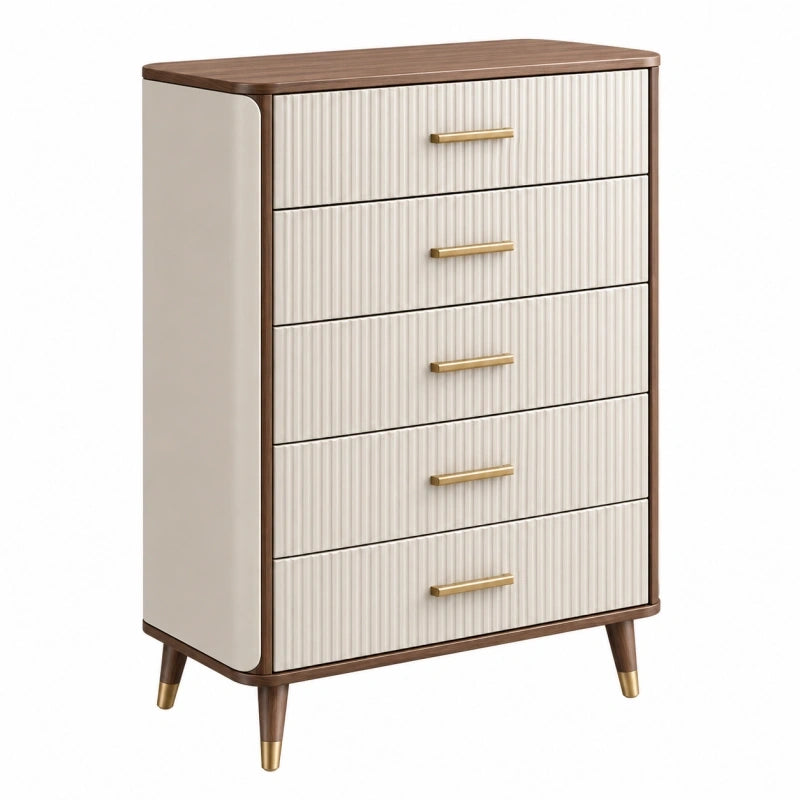Kommode 80 x 40 x 120 cm Holzwerkstoff Weiß Walnussbraun mit 5 Schubladen Retro-Stil
