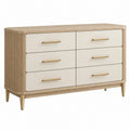 Kommode 140 x 45 x 85 cm Holzwerkstoff Beige Hellbraun Gold mit 6 Schubladen im modernen Stil