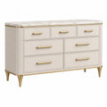Kommode 150 x 45 x 90 cm Creme Gold Holzwerkstoff mit Marmoroptik - 7 Schubladen geriffeltes Design