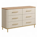 Kommode 140 x 45 x 85 cm Beige mit Holzplatte und 6 Schubladen im modernen Stil