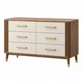 Kommode 140 x 45 x 80 cm Holzwerkstoff Braun Cremefarben mit 6 Schubladen im Retro-Stil