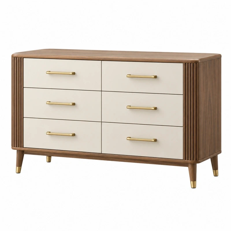 Kommode 140 x 45 x 80 cm Holzwerkstoff Braun Cremefarben mit 6 Schubladen im Retro-Stil