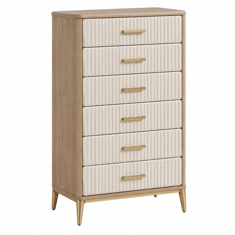 Kommode 80 x 40 x 120 cm aus Holzwerkstoff in Naturweiß mit 6 Schubladen im modernen Stil