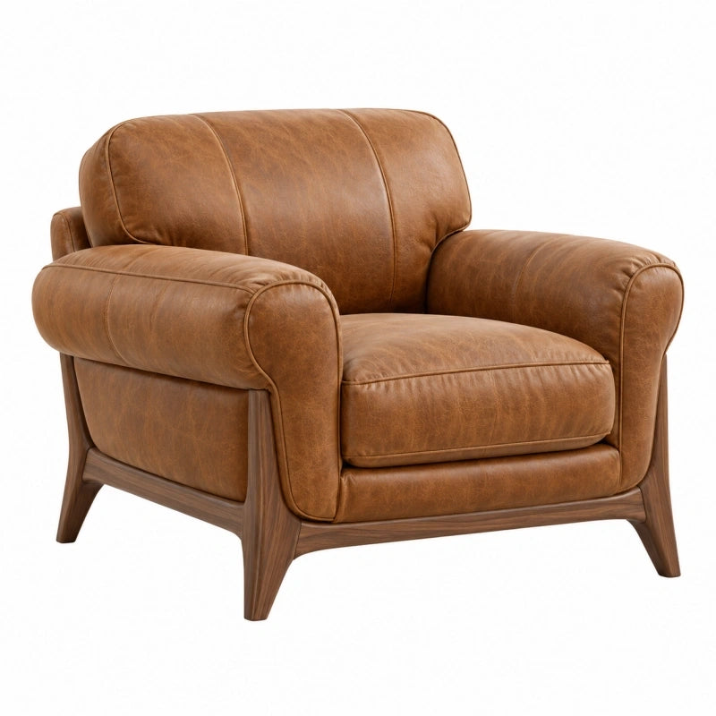 Sessel 100 x 90 x 85 cm in Cognac Lederoptik - gepolsterter Wohnzimmersessel mit Holzgestell