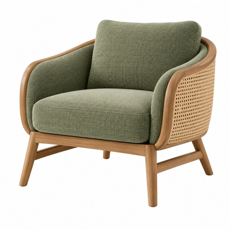 Polstersessel 78 x 82 x 86 cm Grün Naturbraun mit Webstoff Holz und Geflecht im Retro-Stil