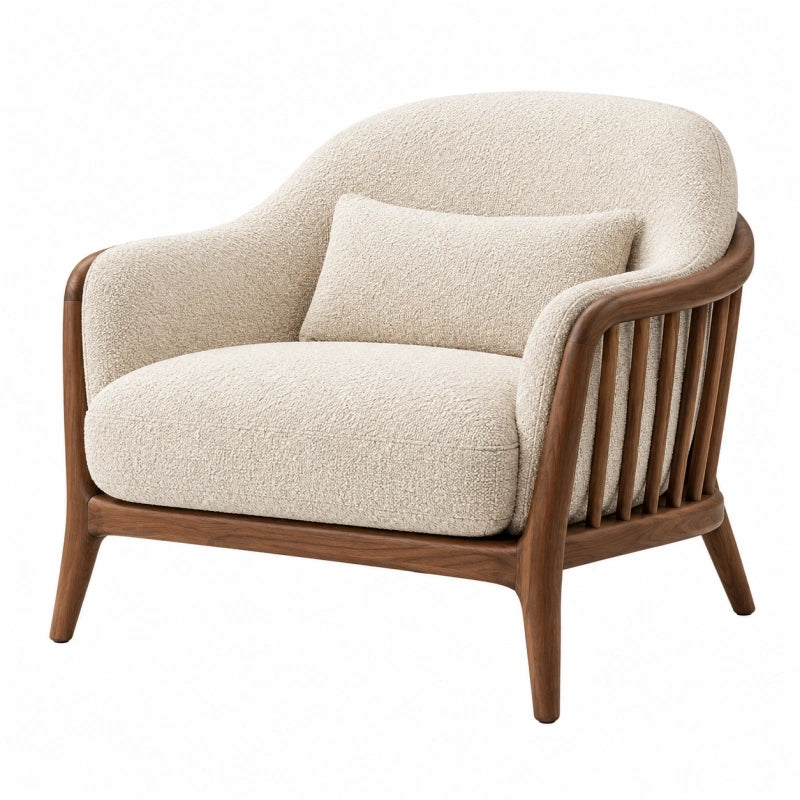 Sessel 82 x 78 x 78 cm Creme Strukturstoff mit Holzgestell Lounge-Stil