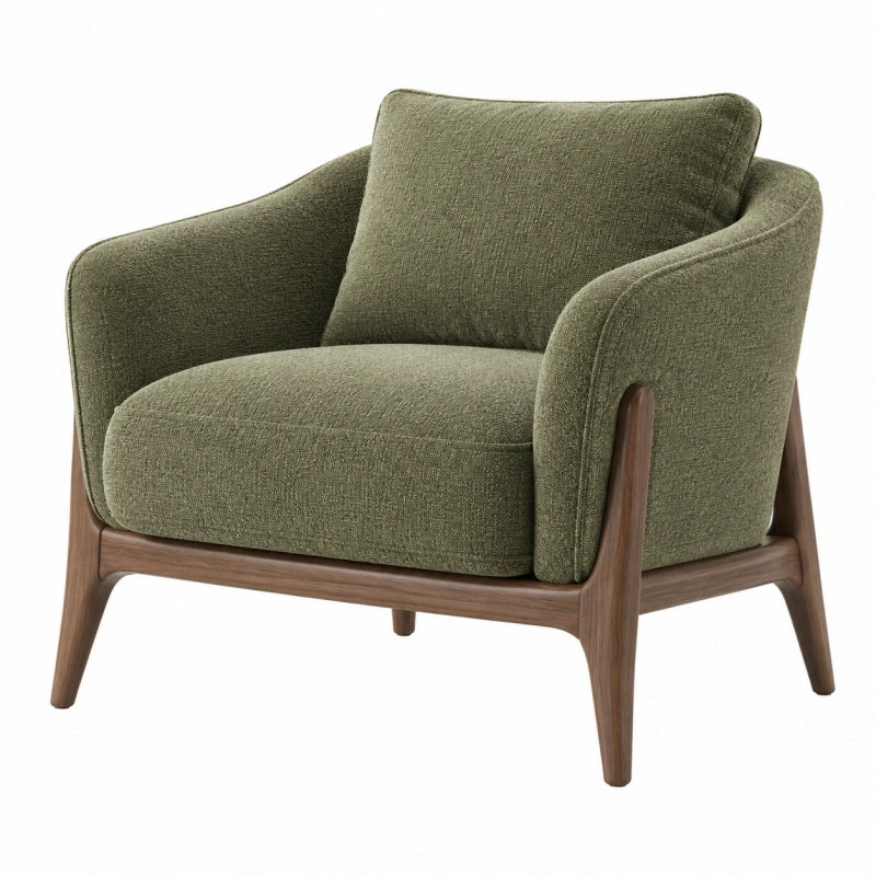 Sessel 85 x 82 x 82 cm mit Stoffbezug in Olivgrün und Holzgestell im modernen Stil