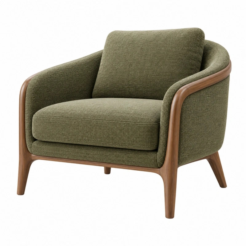 Sessel 80 x 78 x 82 cm olivgrüner Textilbezug Holzgestell moderner Loungesessel