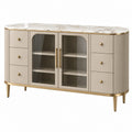 Sideboard 160 cm Creme Weiß Glas Metall Marmoroptik Stauraummöbel