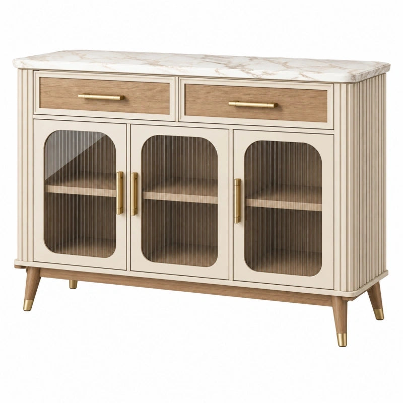 Sideboard 150 x 40 x 90 cm Holzwerkstoff Beige Gold mit Glastüren Art Déco