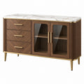 Sideboard 160 cm Holzwerkstoff Braun Weiß mit Glastüren und Schubladen Modern