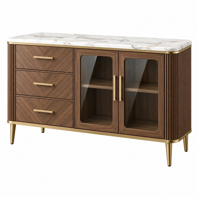 Sideboard 160 cm Holzwerkstoff Braun Weiß mit Glastüren und Schubladen Modern