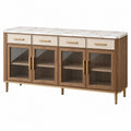Sideboard 160 x 40 x 85 cm in Walnuss Beige Weiß mit Glasfronten und Marmoroptik