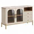 Sideboard 140 x 40 x 80 cm in Creme Holzwerkstoff mit Glastüren und Schubladen