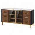 Sideboard 160 cm Holzwerkstoff Braun Schwarz mit Glas Türen und Marmoroptik