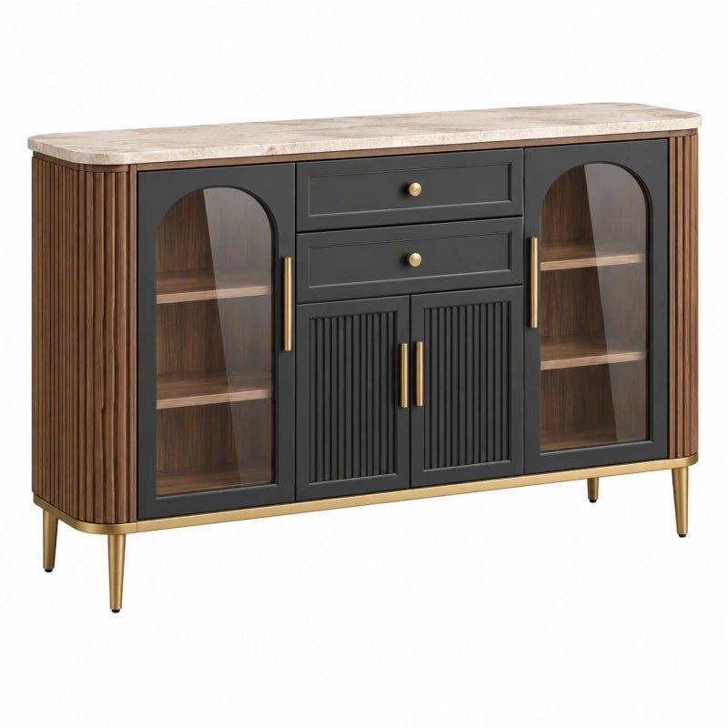 Sideboard 160 cm Holzwerkstoff Schwarz Braun mit Glastüren und Schubladen