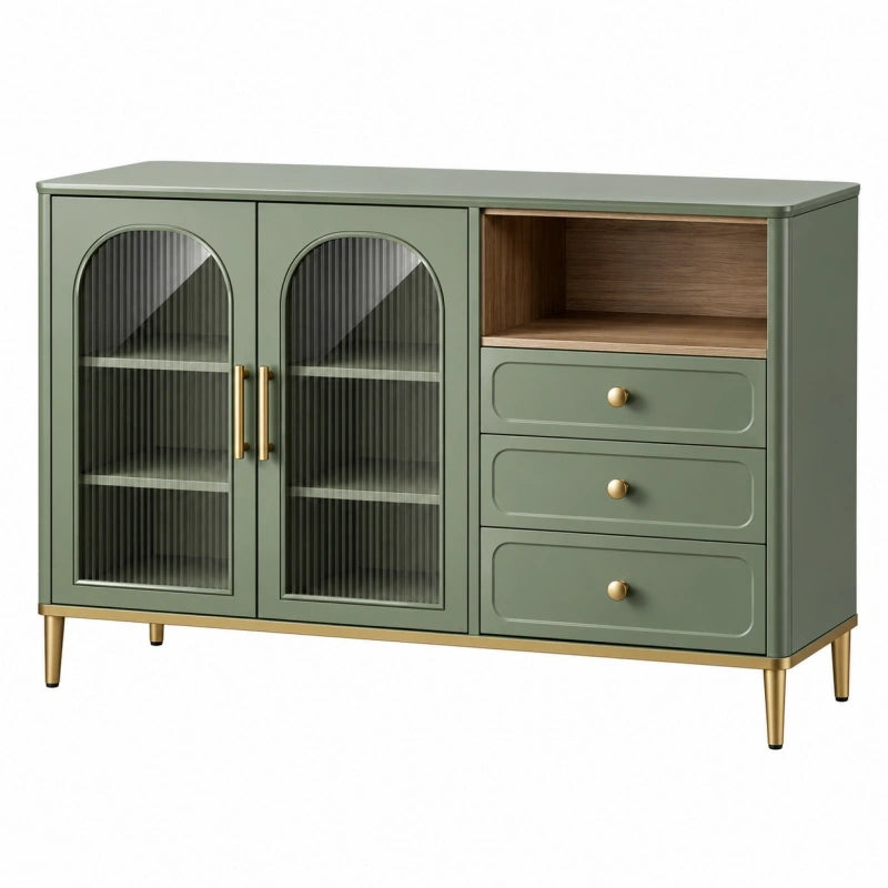Sideboard 120 x 40 x 85 cm Grün Holz mit Glastüren und Schubladen