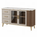 Sideboard 160 x 40 x 85 cm in Beige Braun Weiß mit Glas Türen und Marmoroptik