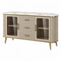 Sideboard 160 x 40 x 85 cm in Creme Braun Gold mit Glastüren Schubladen und Marmoroptik