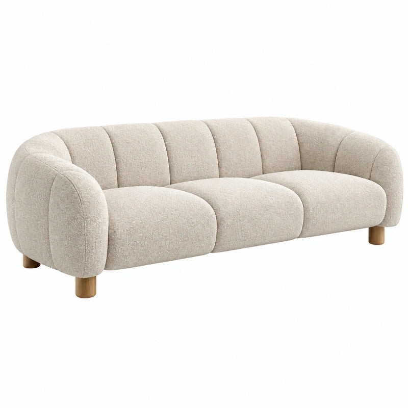 3-Sitzer Sofa 220 x 95 x 75 cm aus Textilgewebe in Creme mit Holzfüßen