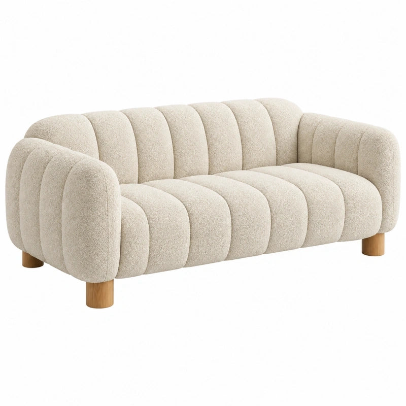 2-Sitzer Sofa 170 x 88 x 78 cm Bouclé Creme Wohnzimmer Rundes Design