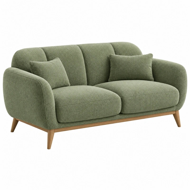 2-Sitzer Sofa 160 x 90 x 85 cm aus Textil in Olivgrün mit Holzfüßen