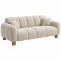 Dreisitzer-Sofa 220 cm Boucléstoff Creme gepolstert mit Holzfüßen