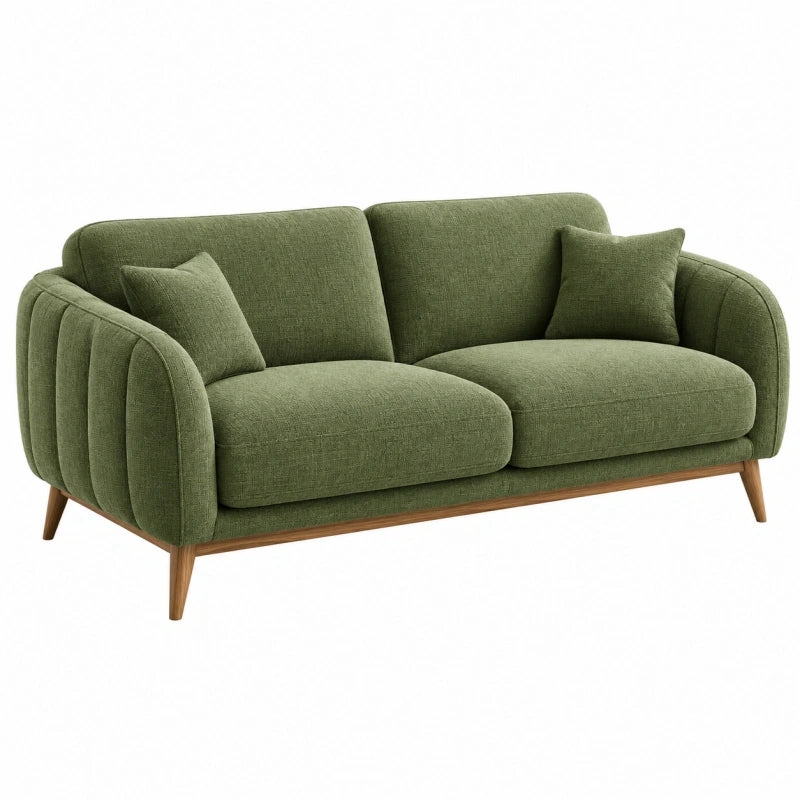2-Sitzer-Sofa 170 x 88 x 82 cm Stoff Olivgrün mit Holzbeinen - Modernes Wohnzimmermöbel