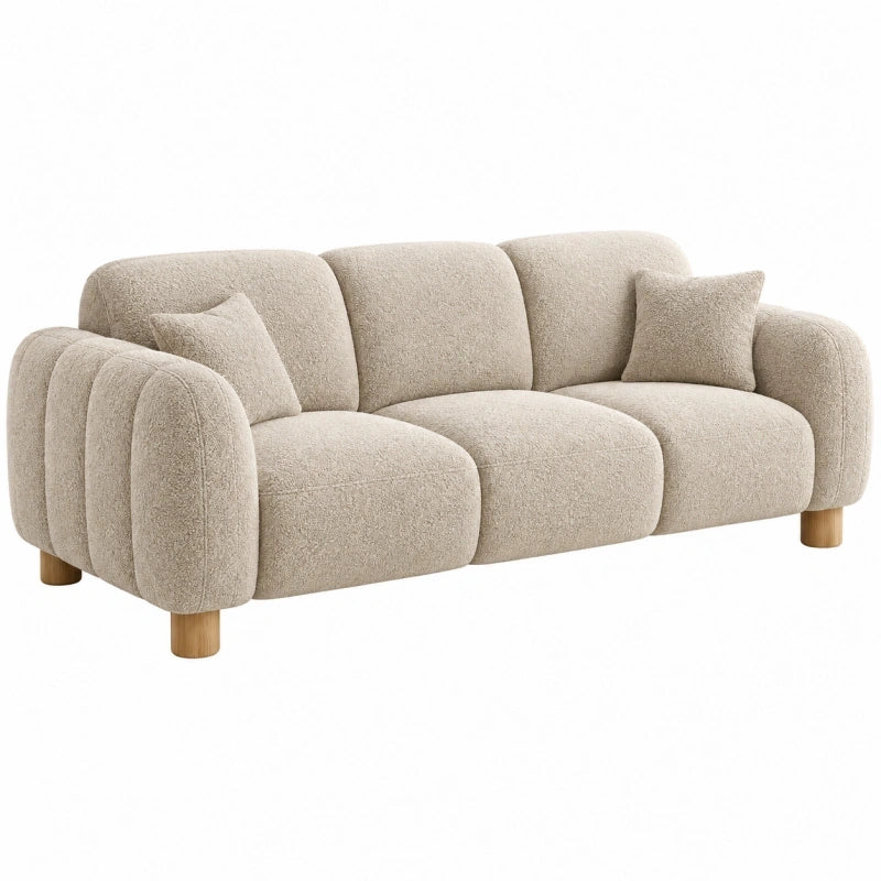 3-Sitzer Sofa 210 x 92 x 78 cm Bouclé Beige Modernes Wohnzimmer