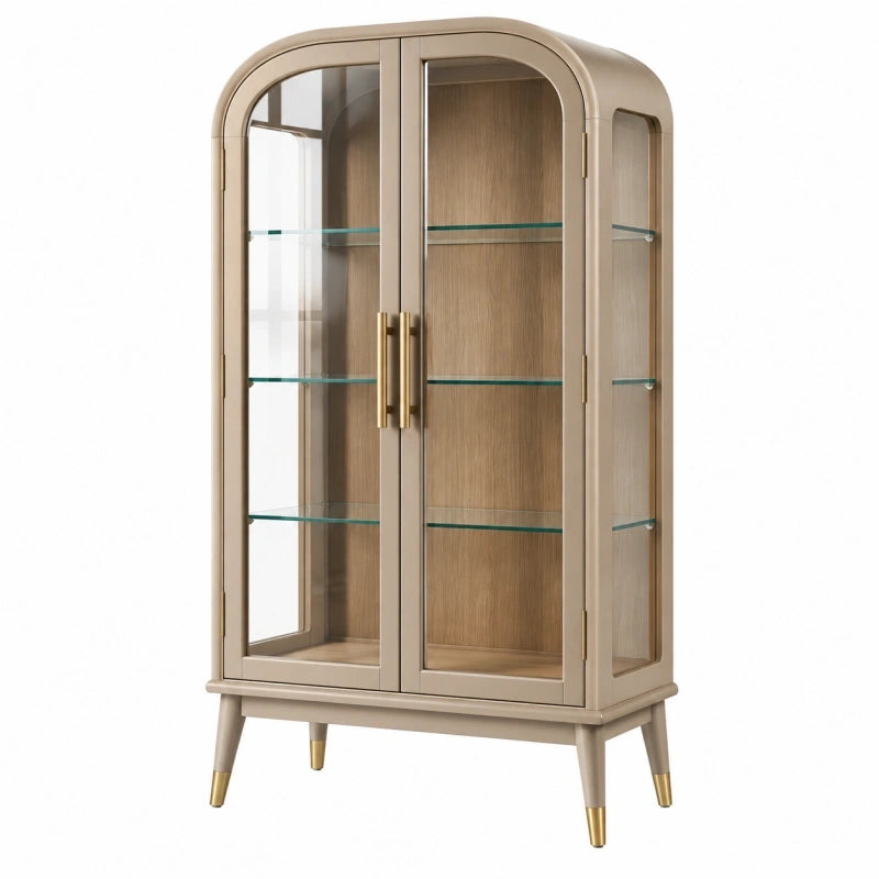 Vitrine 90 x 40 x 180 cm Holz und Glas Beige mit 2 Türen im modernen Stil