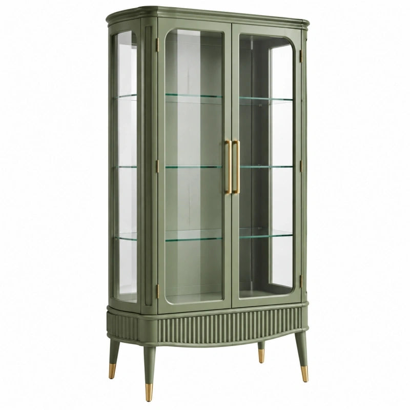 Vitrine 90 x 40 x 180 cm Grün Holzwerkstoff Glas mit Glastüren im klassischen Stil