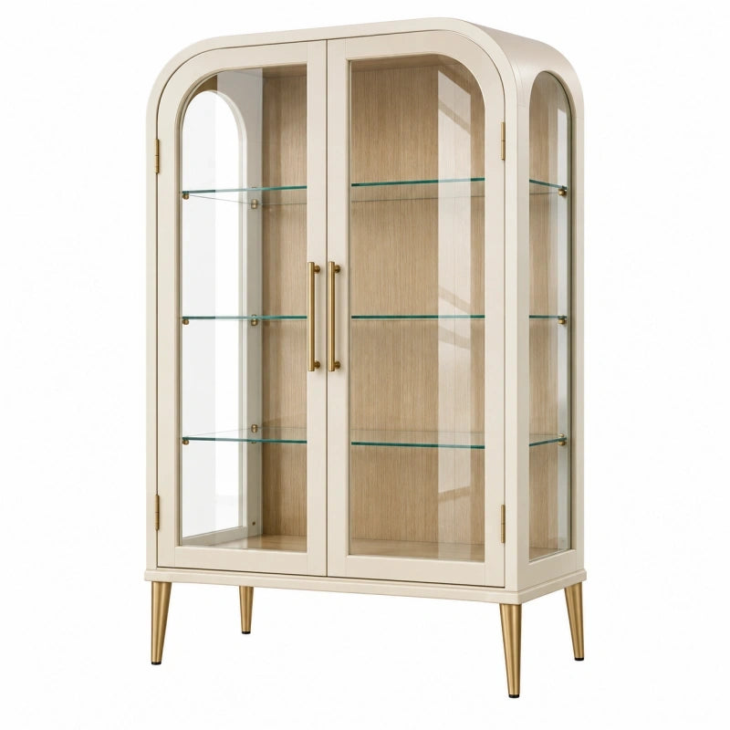 Vitrine 90 x 40 x 180 cm Holz Glas Cremefarben Modern mit Glastüren